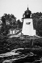 Burnt Island Lighthouse on Cloudy Day in Maine -BW